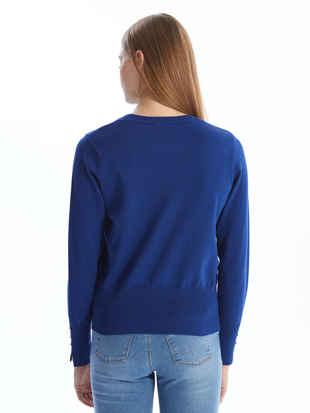 Crew Neck Plain Long Sleeve Women's Knitwear Sweater-3