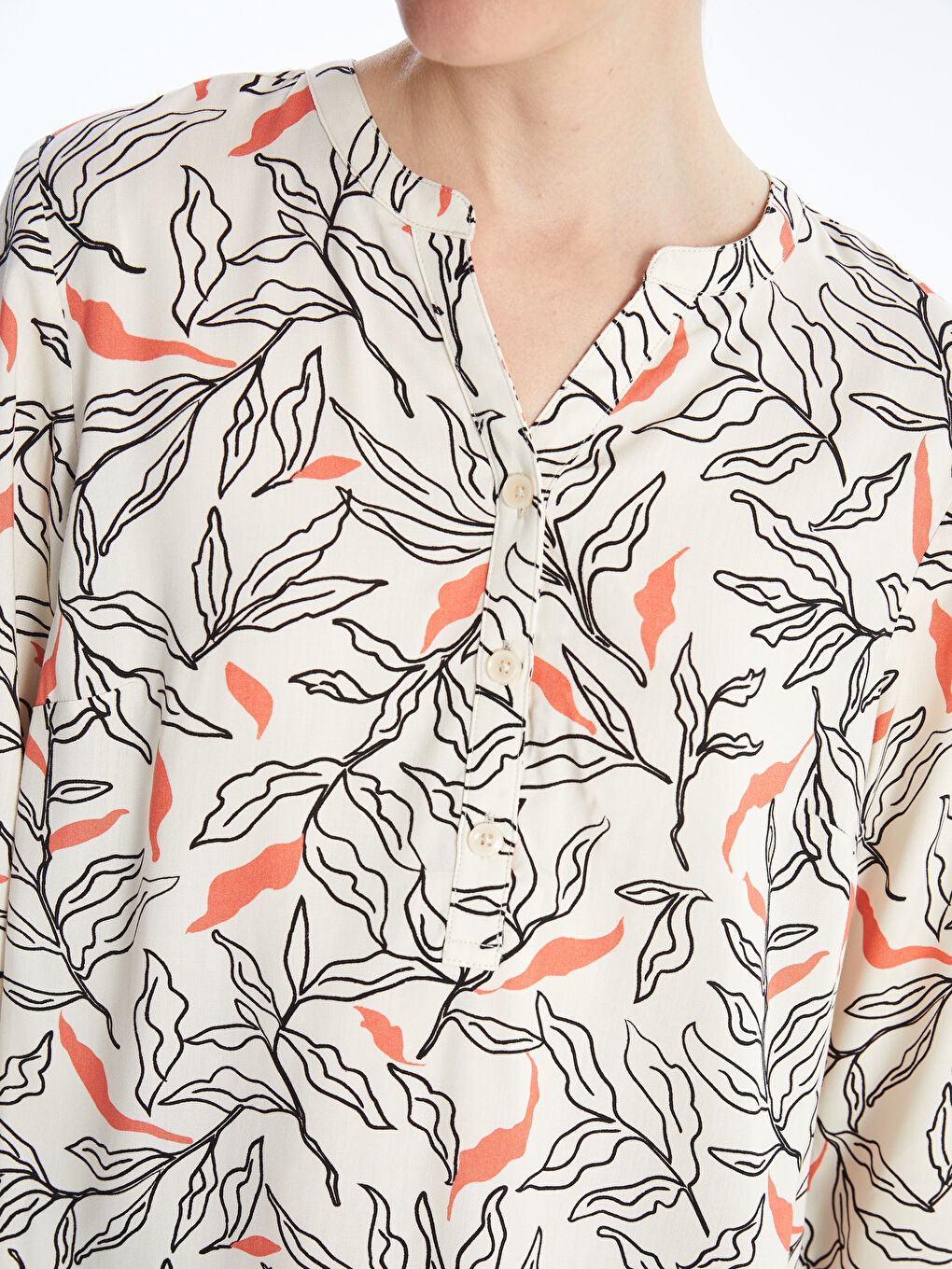LCW Grace Notch Neck Patterned Long Sleeve Women's Blouse -W48373Z8-LQB