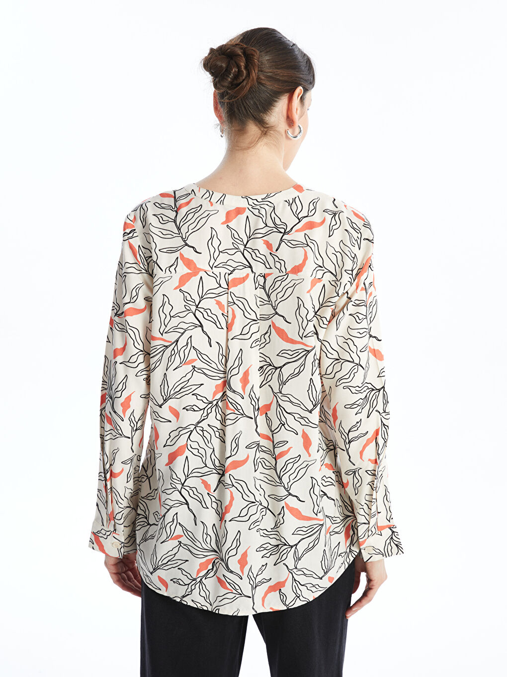 LCW Grace Notch Neck Patterned Long Sleeve Women's Blouse -W48373Z8-LQB