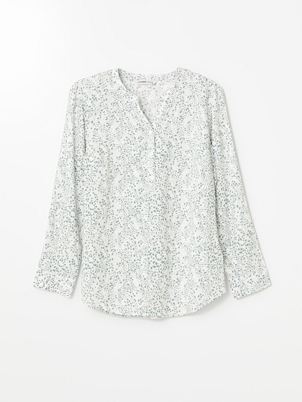 LCW Grace Notch Neck Patterned Long Sleeve Women's Blouse -W48373Z8-LRA