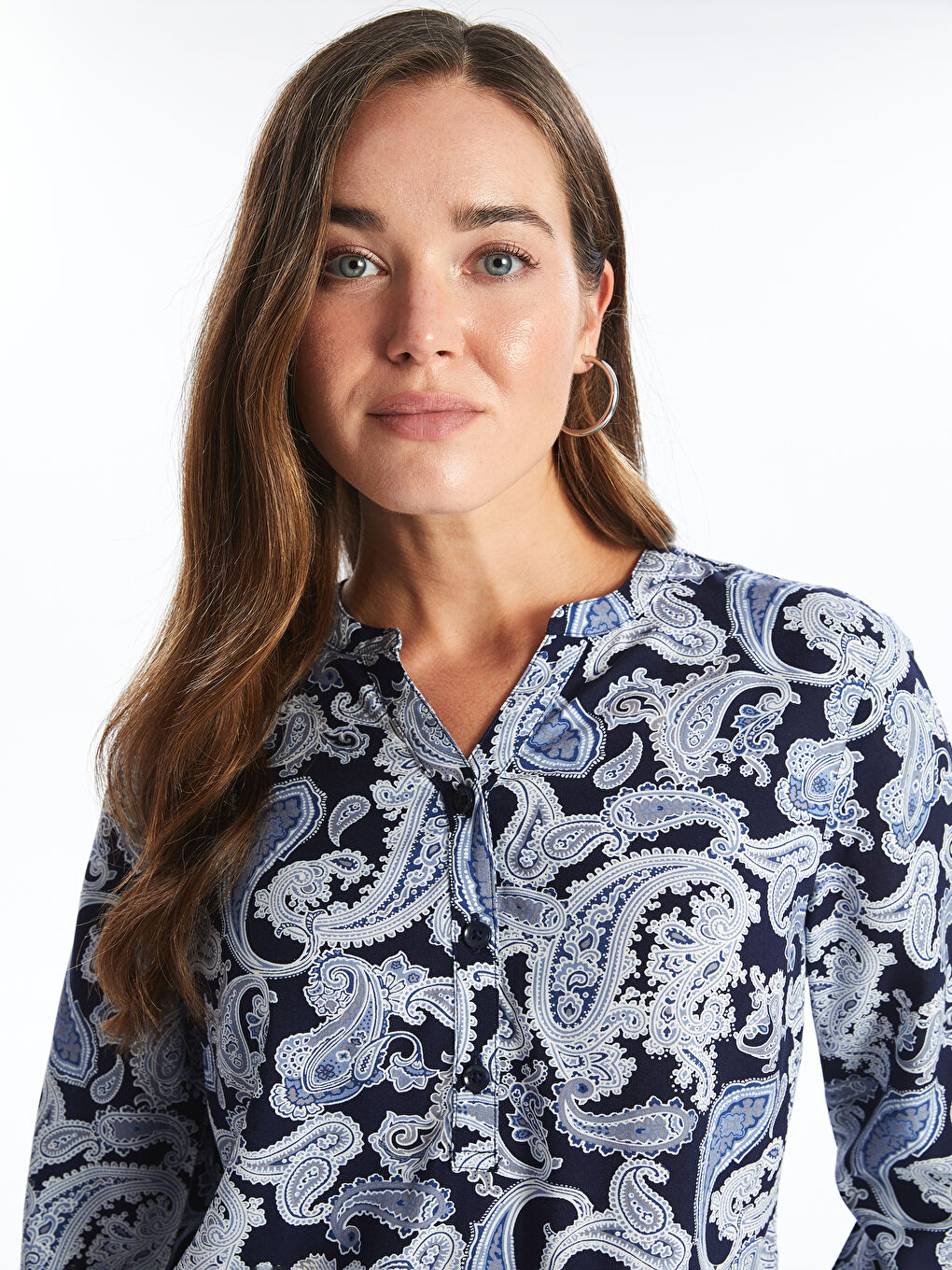 LCW Grace Kerbausschnitt Gemusterte Langarm Damenbluse -W48373Z8-LSJ