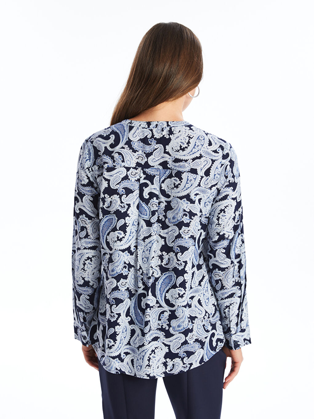 LCW Grace Kerbausschnitt Gemusterte Langarm Damenbluse -W48373Z8-LSJ