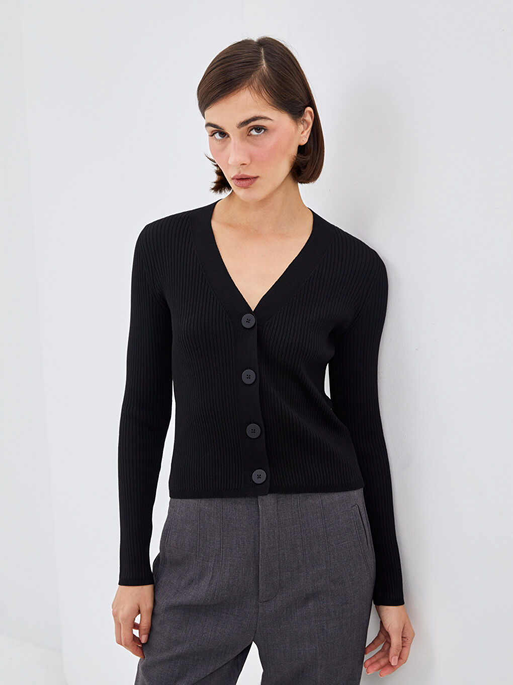 V Neck Women's Knitwear Cardigan -W48376Z8-CVL