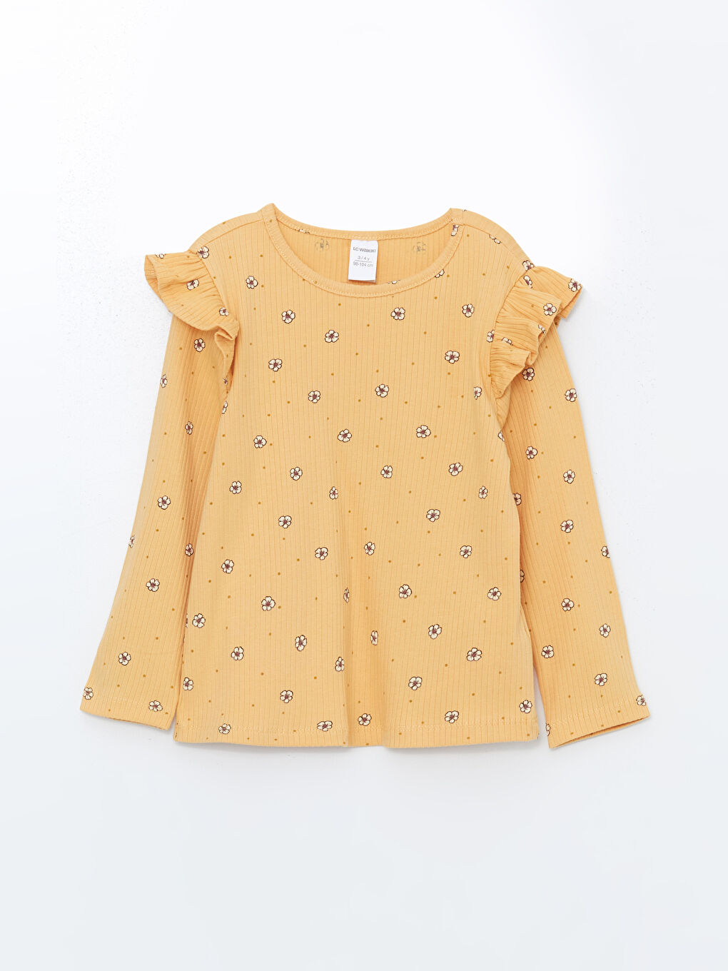 LCW Kids Sari Bisiklet Yaka Çiçekli Kız Çocuk Tişört