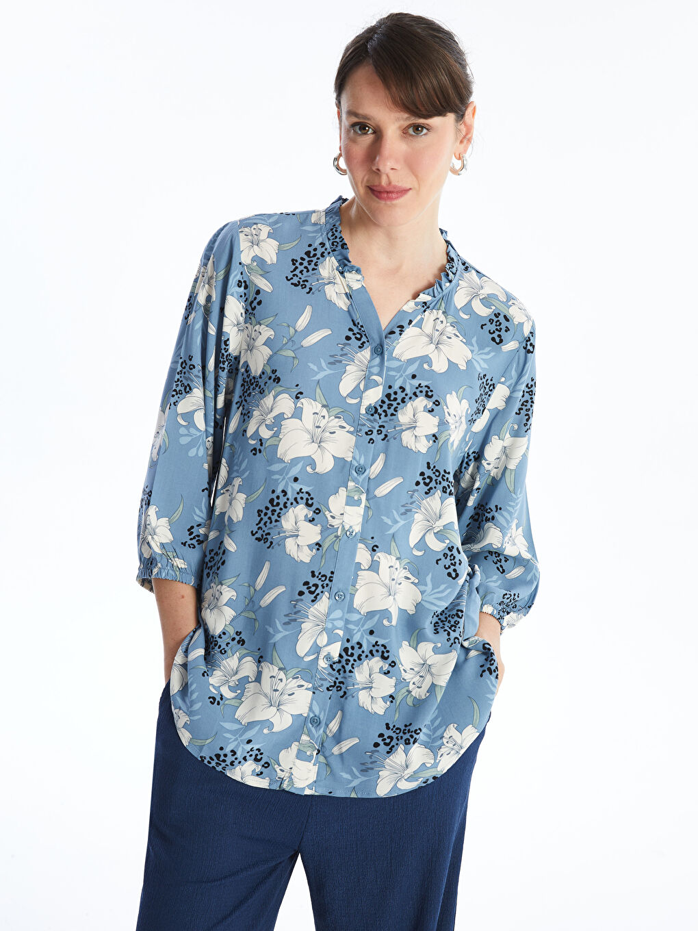 Notch Neck Floral Women's Blouse -W48420Z8-LQQ