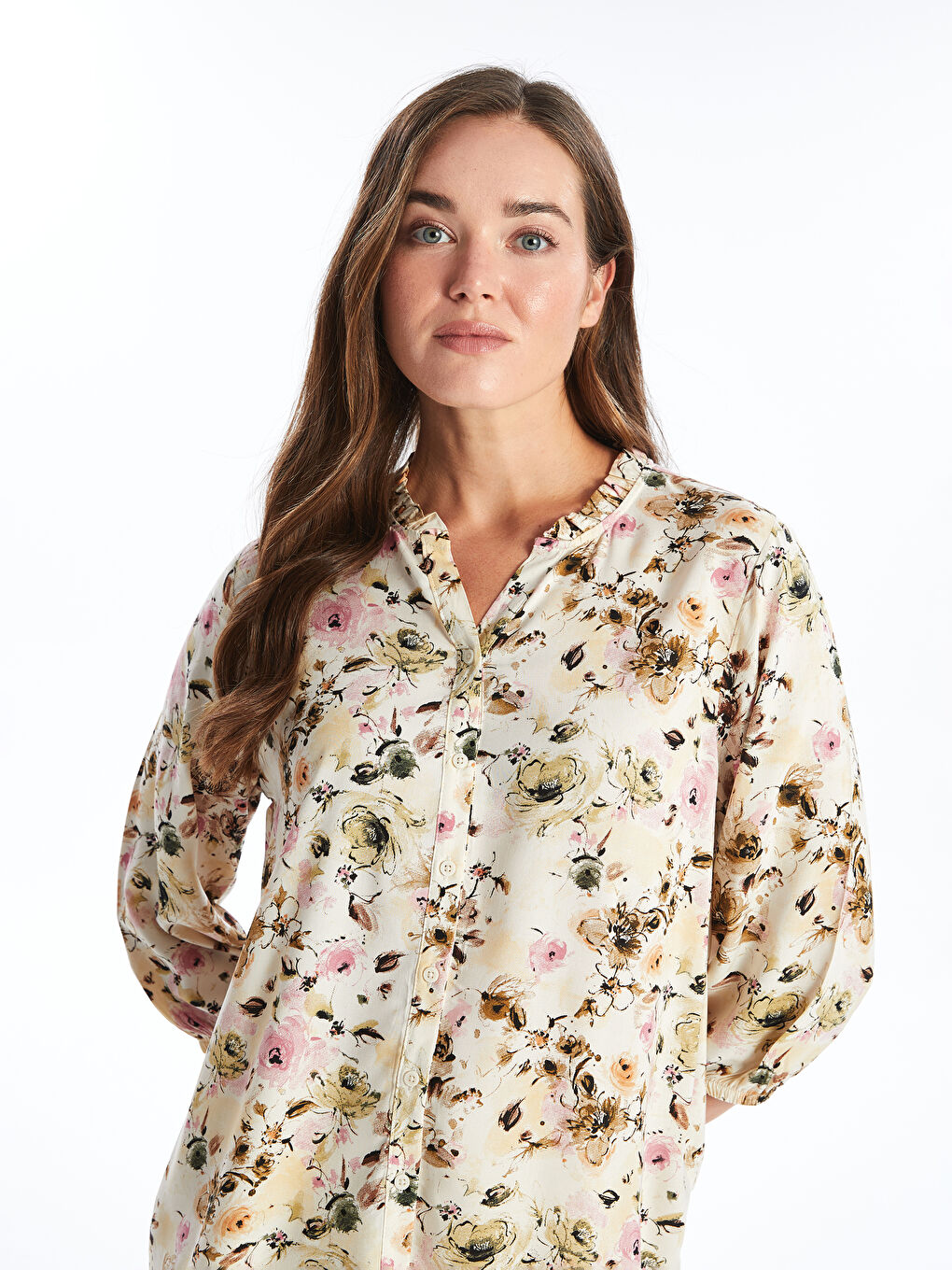 Blouse Pour Femmes À Encolure Crantée Et Motifs Floraux-2