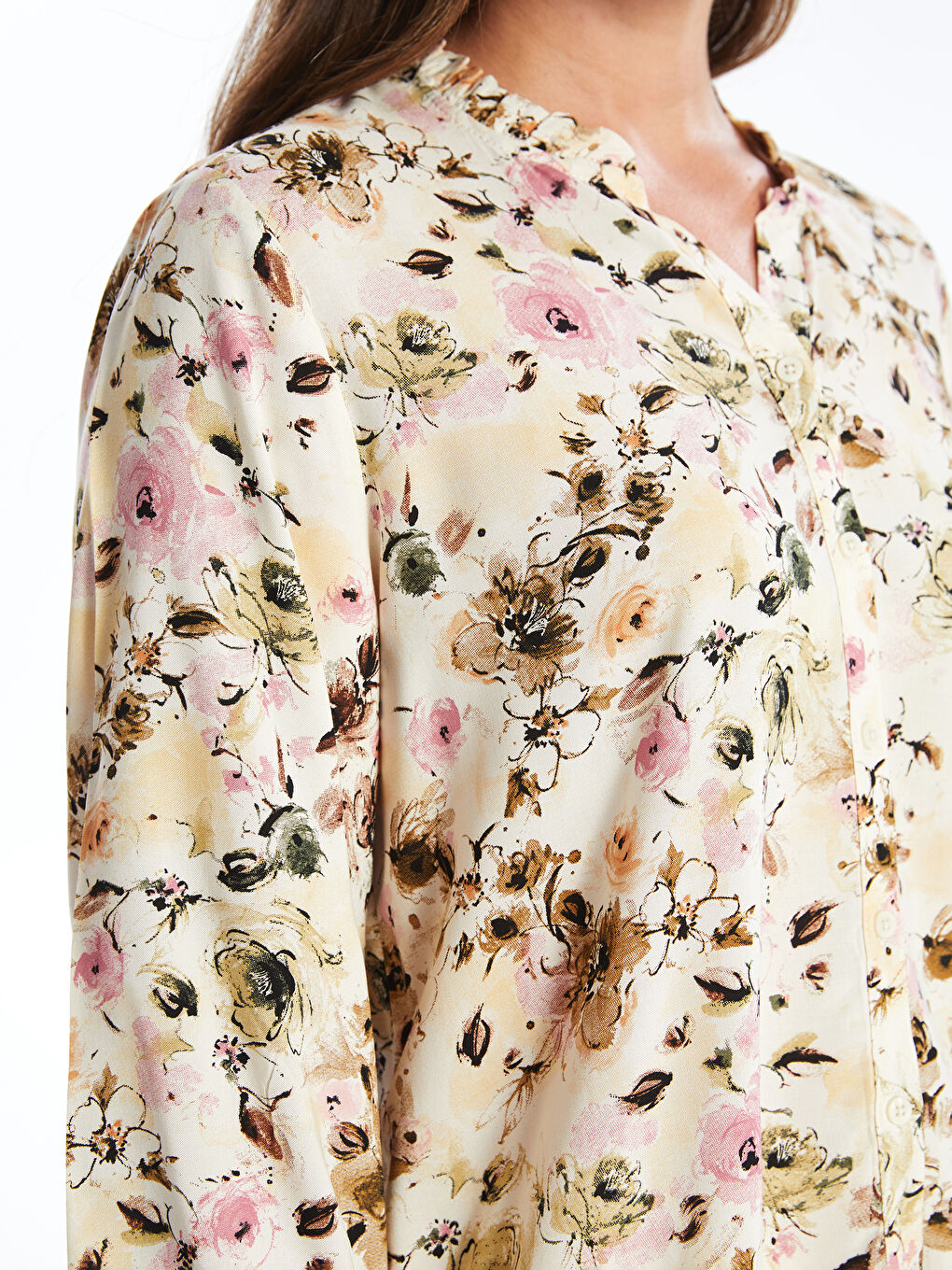 Blouse Pour Femmes À Encolure Crantée Et Motifs Floraux-3