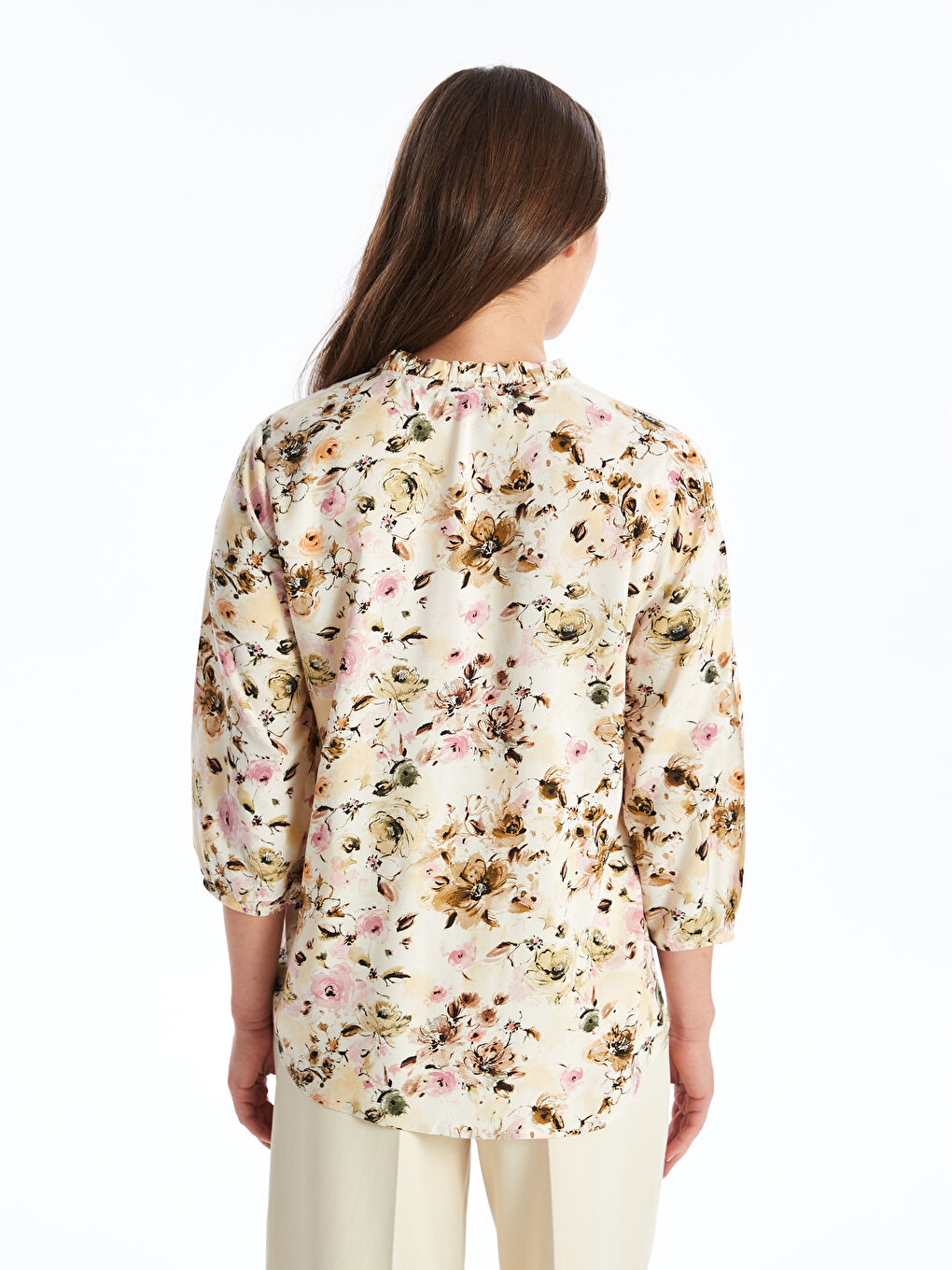 Blouse Pour Femmes À Encolure Crantée Et Motifs Floraux-4