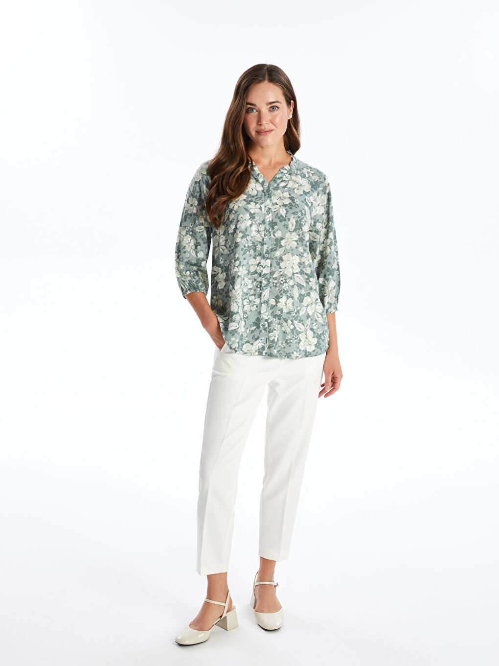 Notch Neck Floral Women's Blouse-1