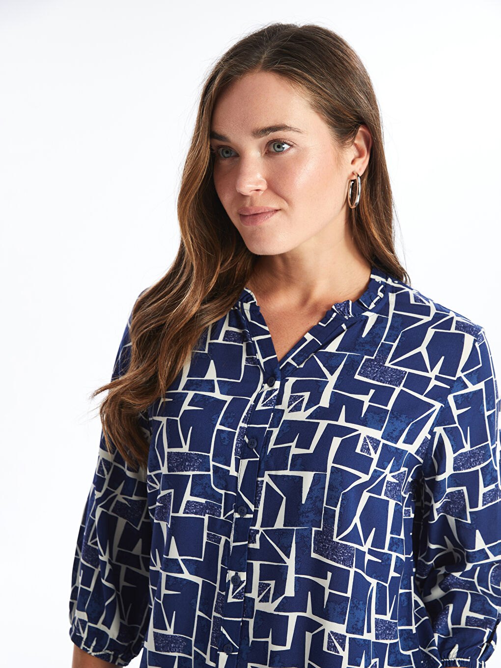 Notch Neck Patterned Women's Blouse-2