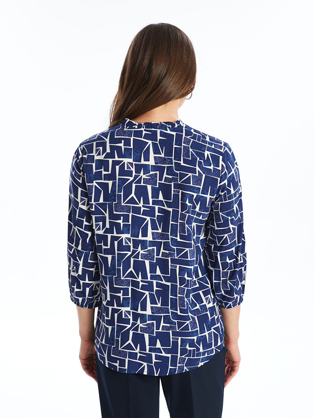 Notch Neck Patterned Women's Blouse-4