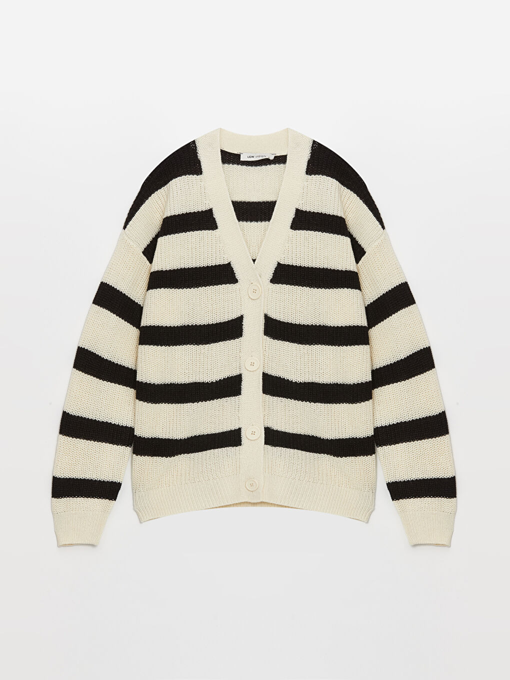 LCW Vision V-Neck Color Block Long Sleeve Oversize Women's Knitwear Cardigan -W48422Z8-SZ5