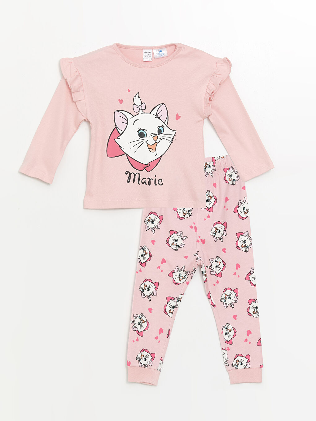 LCW baby Açık Pembe Bisiklet Yaka Uzun Kollu Mary Cat Baskılı Kız Bebek Pijama Takımı - 2