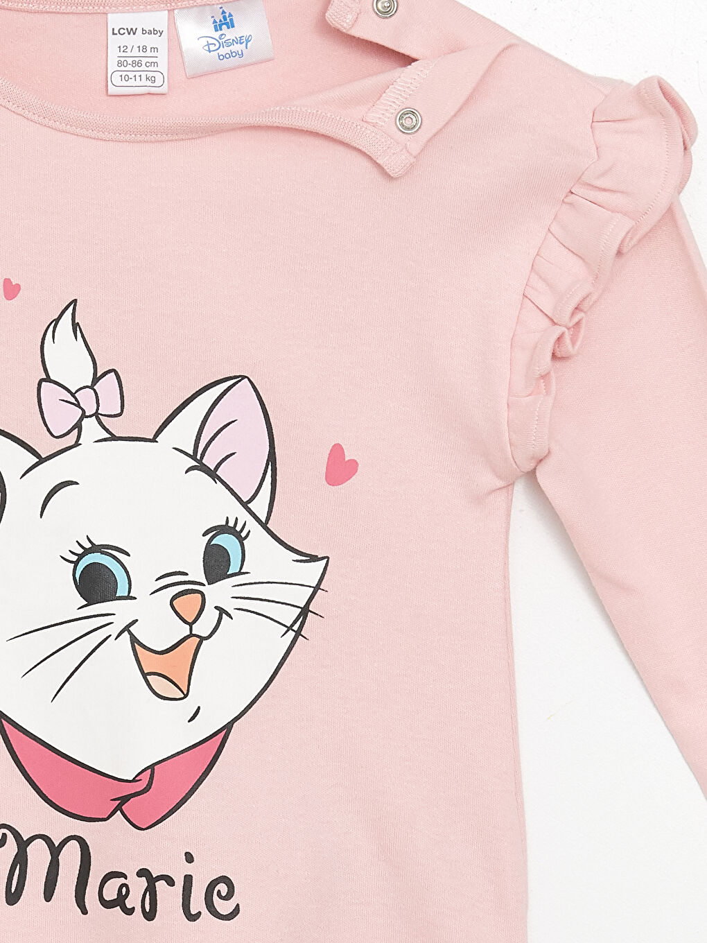 LCW baby Açık Pembe Bisiklet Yaka Uzun Kollu Mary Cat Baskılı Kız Bebek Pijama Takımı - 7