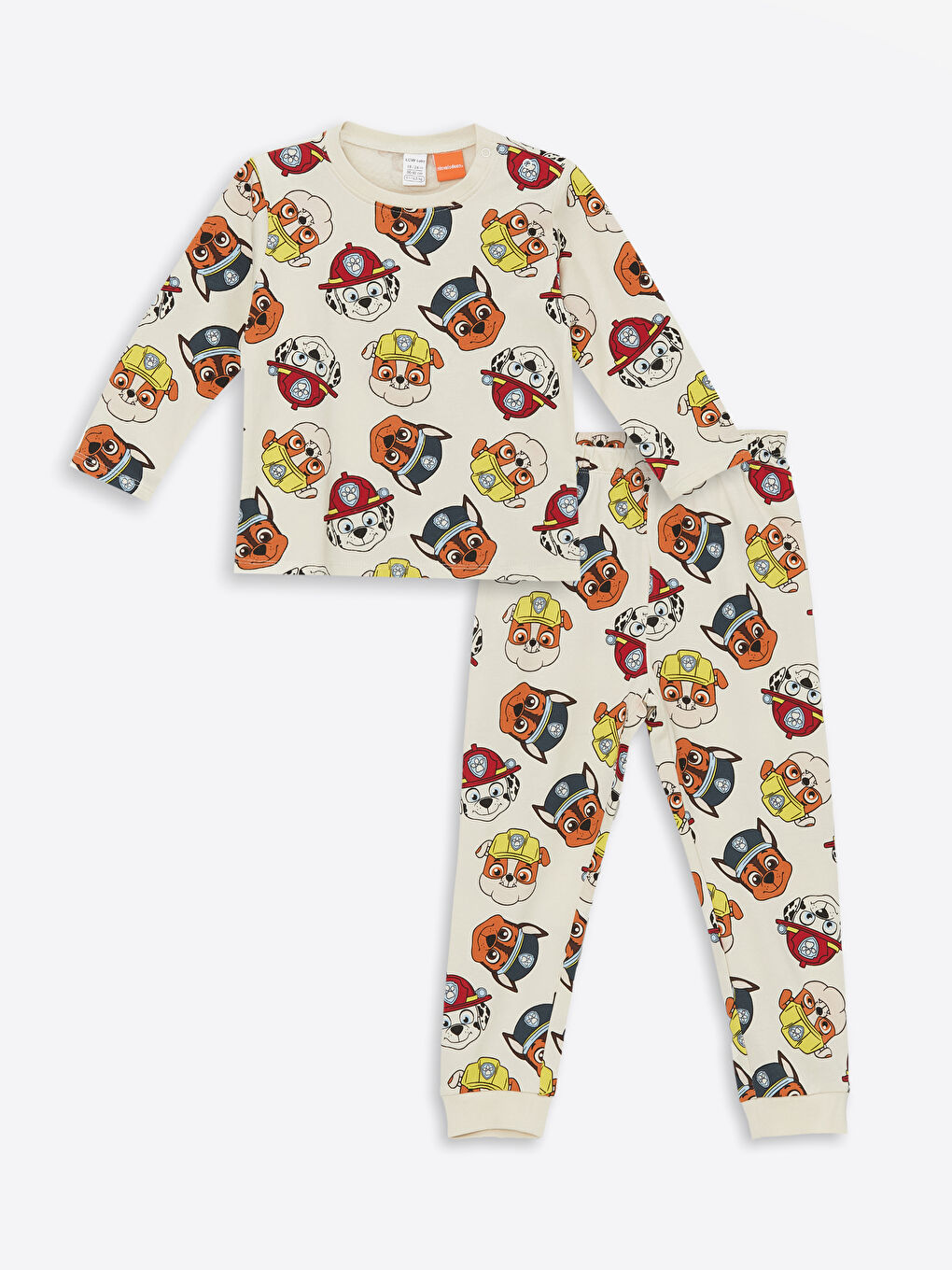 LCW baby Ekru Baskılı Bisiklet Yaka Uzun Kollu Paw Patrol Baskılı Erkek Bebek Pijama Takımı