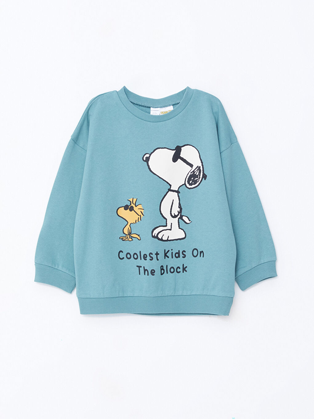 LCW Kids Yeşil Bisiklet Yaka Snoopy Baskılı Erkek Çocuk Sweatshirt
