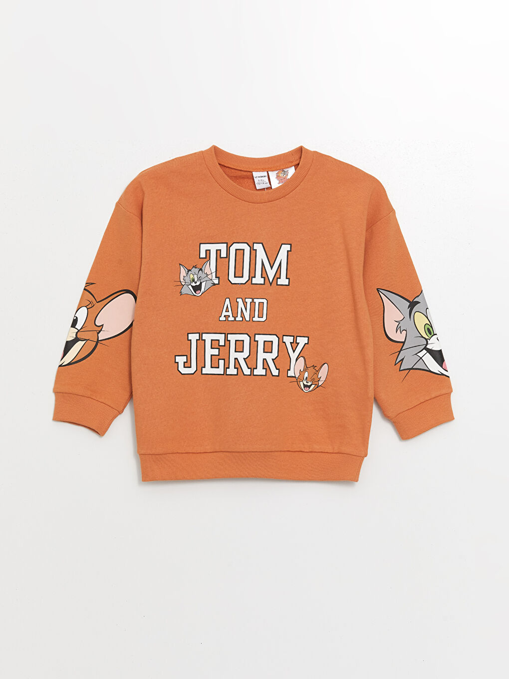 LCW Kids Mat Turuncu Bisiklet Yaka Tom ve Jerry Baskılı Erkek Çocuk Sweatshirt