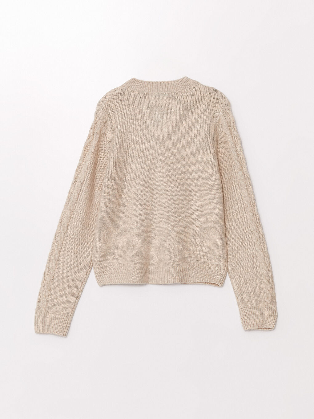 LCW Vision Crew Neck Self Patterned Long Sleeve Women's Tricot Cardigan -W48617Z8-YFT
