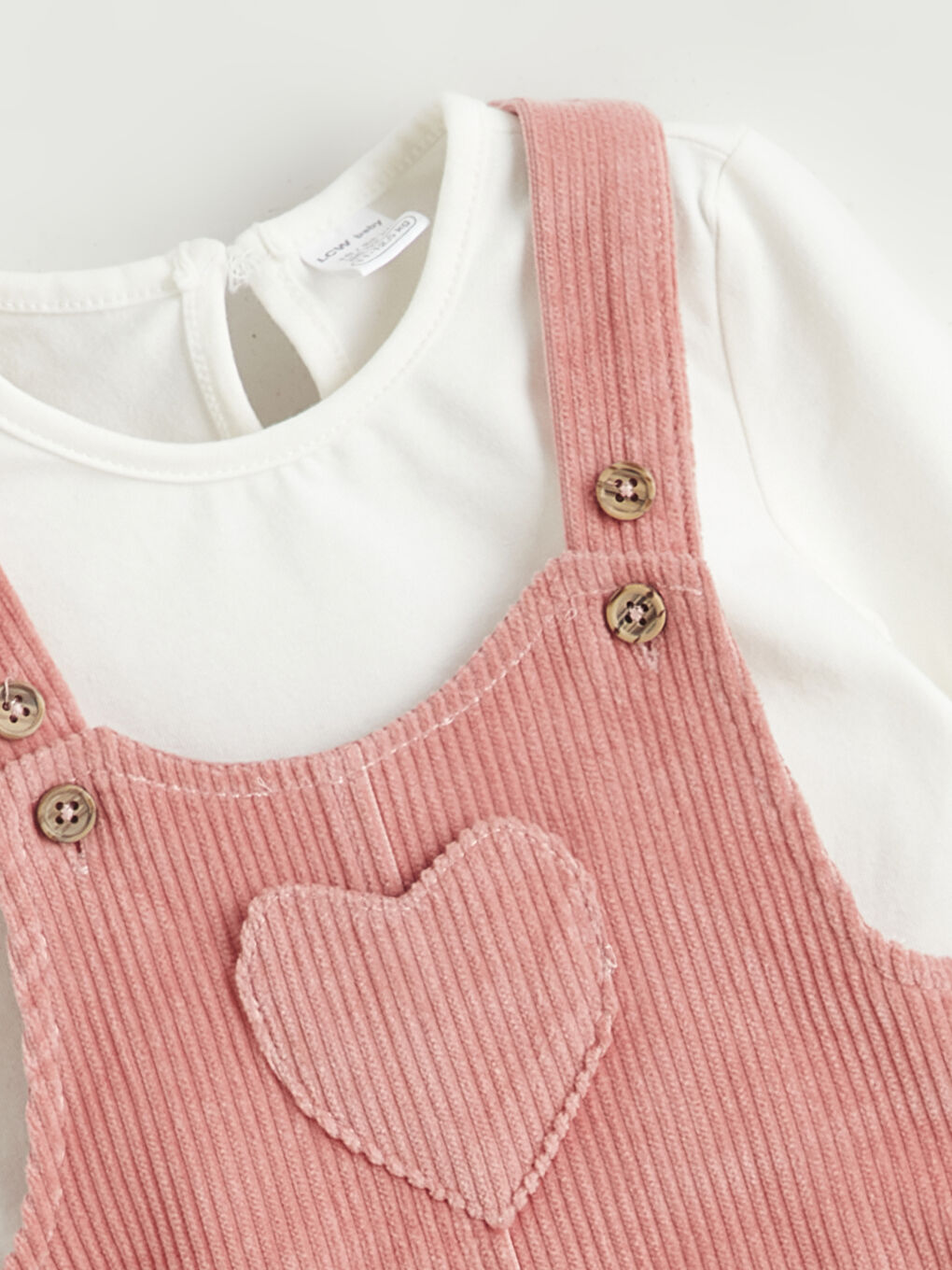 Pembe Bisiklet Yaka  Kadife Kız Bebek Bluz ve Salopet 2'li-4