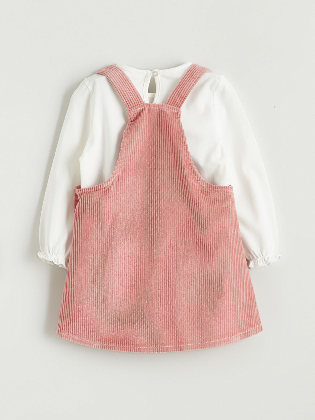 Pembe Bisiklet Yaka  Kadife Kız Bebek Bluz ve Salopet 2'li-6