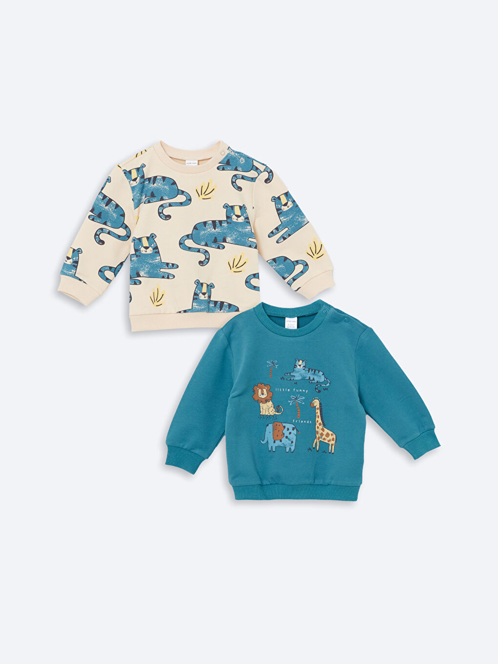 LCW baby Açık Petrol Baskılı Uzun Kollu Erkek Bebek Sweatshirt 2'li