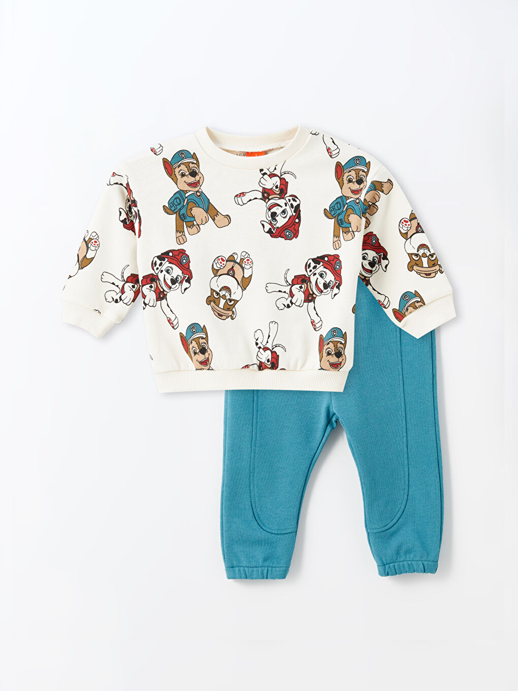 LCW baby Ekru Baskılı Bisiklet Yaka Uzun Kollu Paw Patrol Erkek Bebek Sweatshirt ve Eşofman Alt 2'li