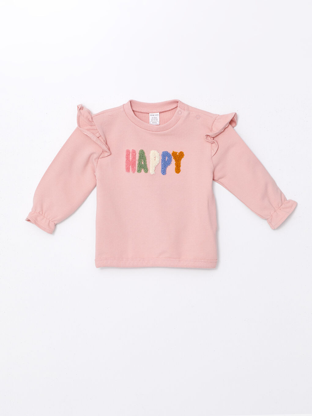 LCW baby Pembe Bisiklet Yaka Uzun Kollu Baskılı Kız Bebek Sweatshirt ve Eşofman Alt 2'li Takım - 1