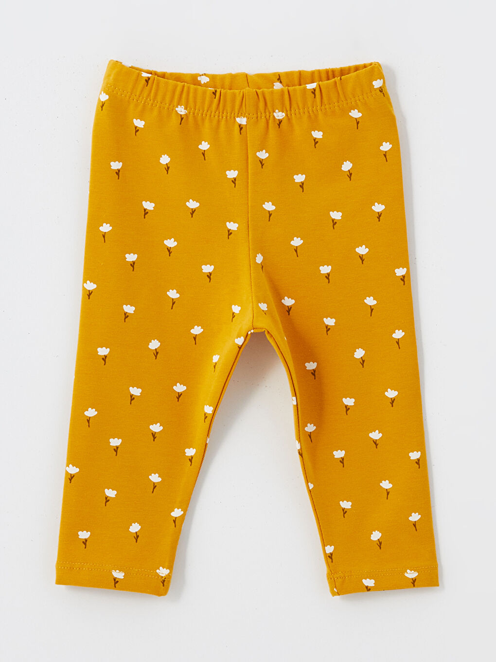 Sarı Beli Lastikli Çiçekli Kız Bebek Tayt