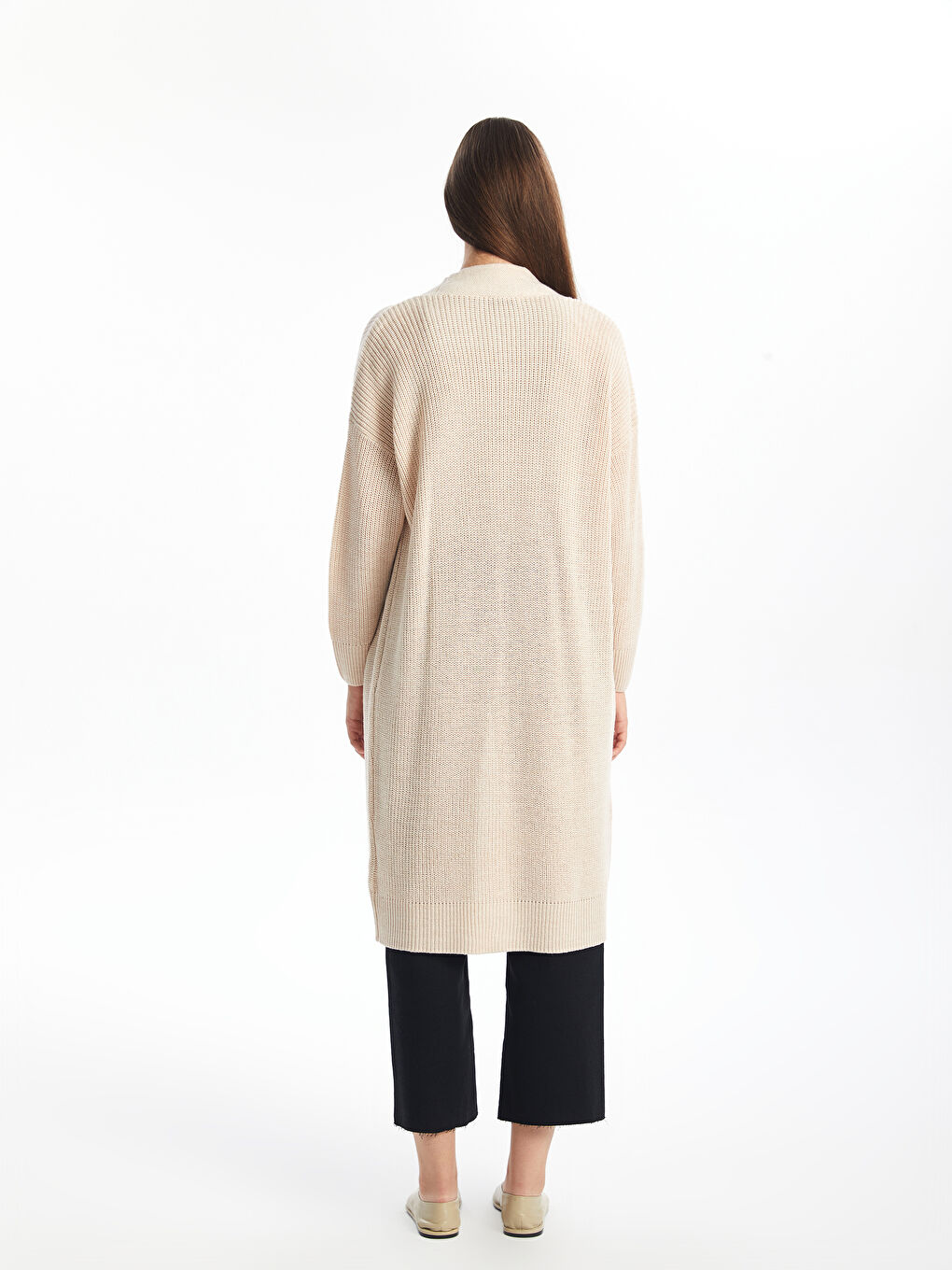 Әйелдерге арналған трикотаж өрнексіз оверсайз кардиган шаль жағалы-3