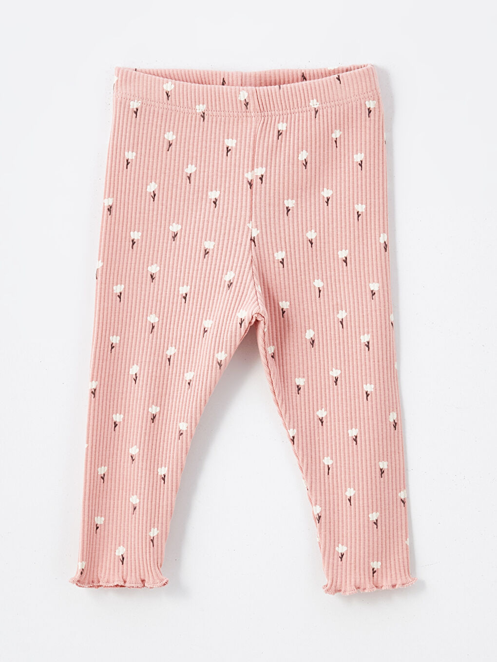 Pembe Çiçekli Kız Bebek Fitilli Tayt