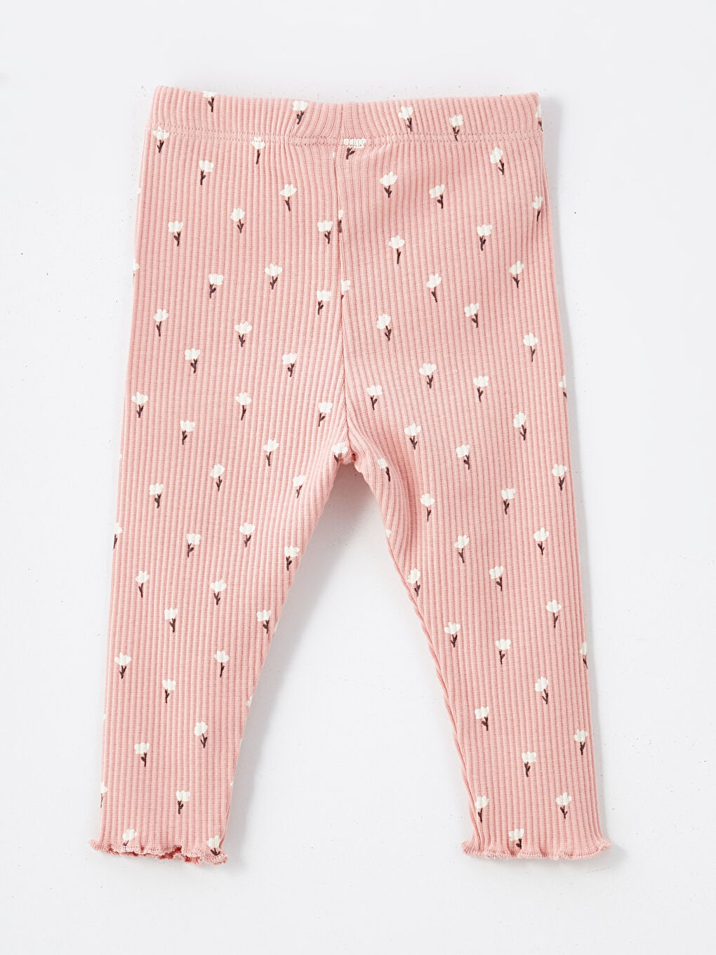 Pembe Çiçekli Kız Bebek Fitilli Tayt-1