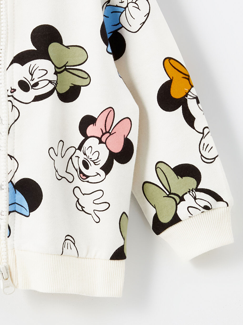 Ekru Kapüşonlu Minnie Mouse Baskılı Kız Bebek Fermuarlı Sweatshirt-2