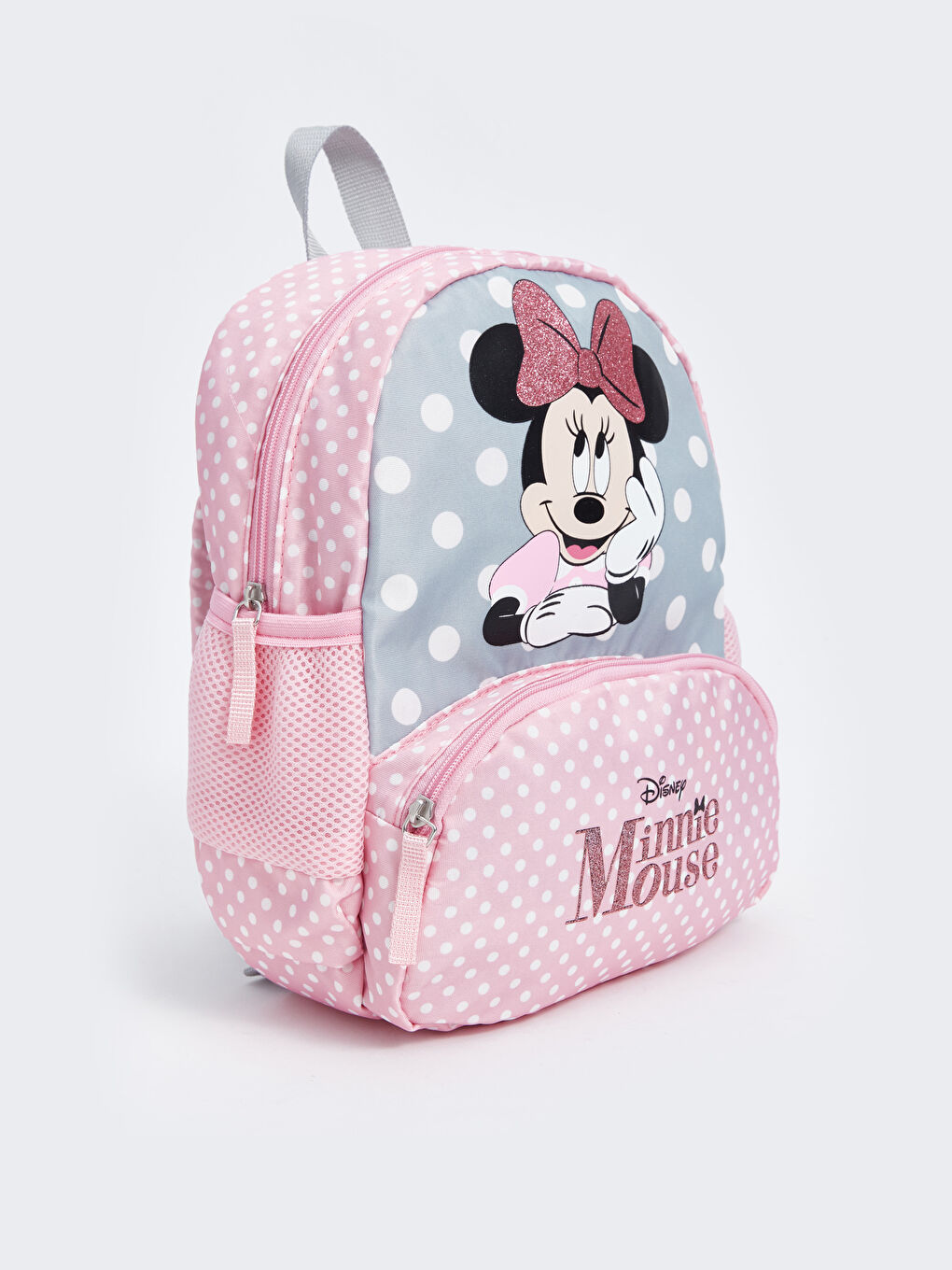 LCW ACCESSORIES Açık Gri Baskılı Minnie Mouse Baskılı Kız Çocuk Okul Çantası