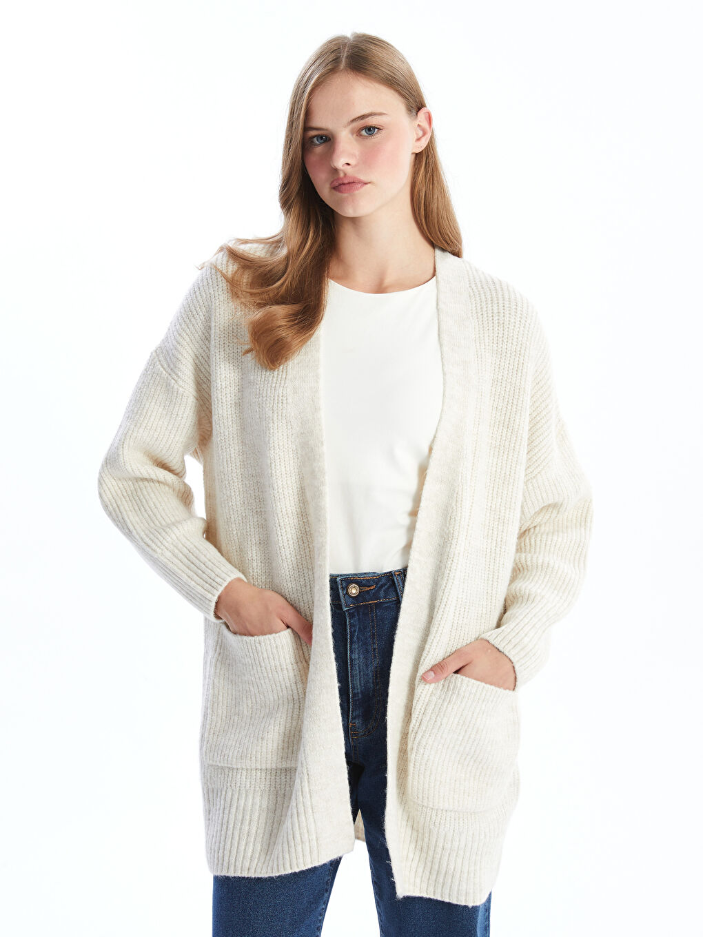 Shawl Collar Textured Oversize Women's Knit Cardigan