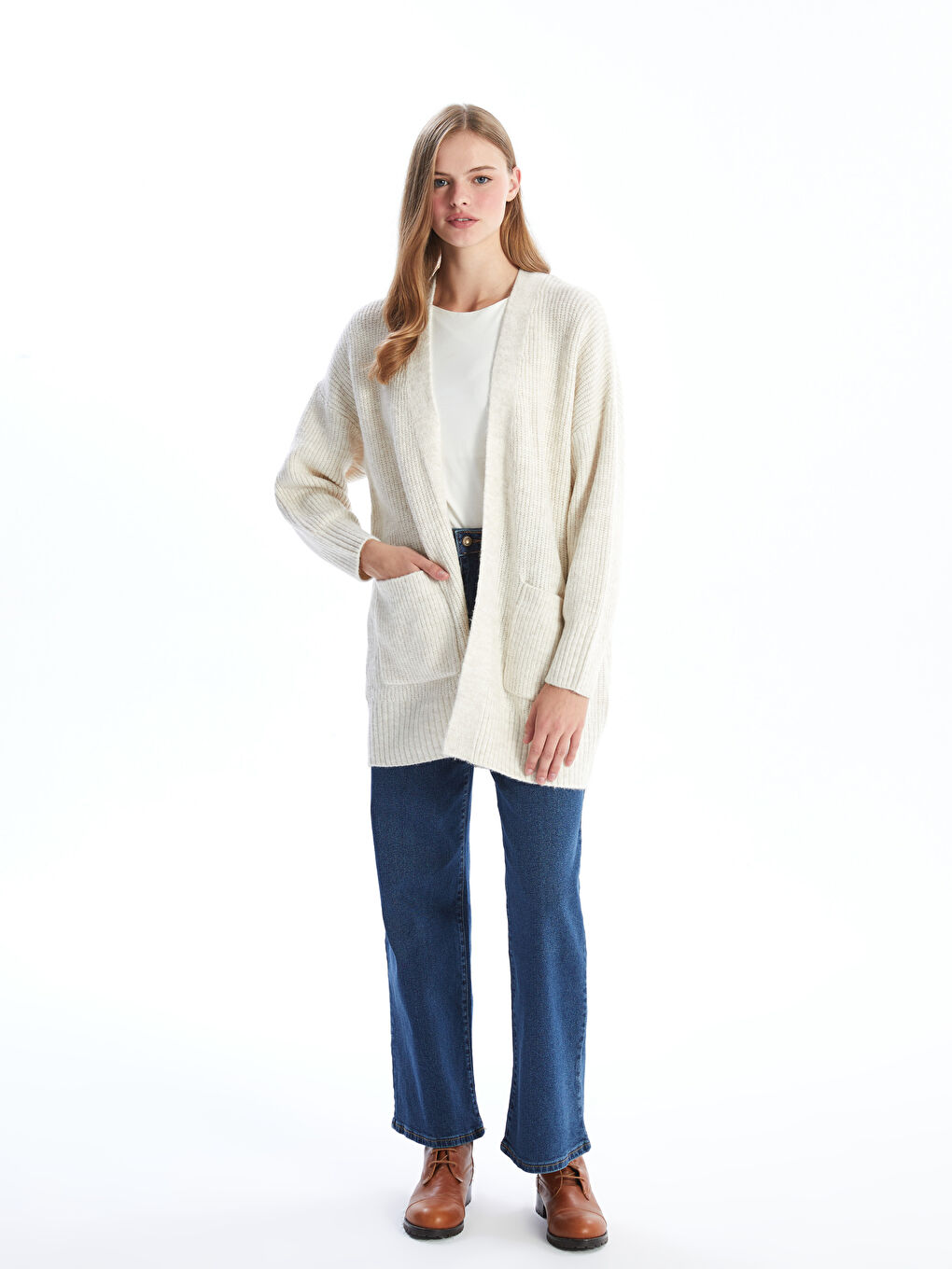 Shawl Collar Textured Oversize Women's Knit Cardigan-1