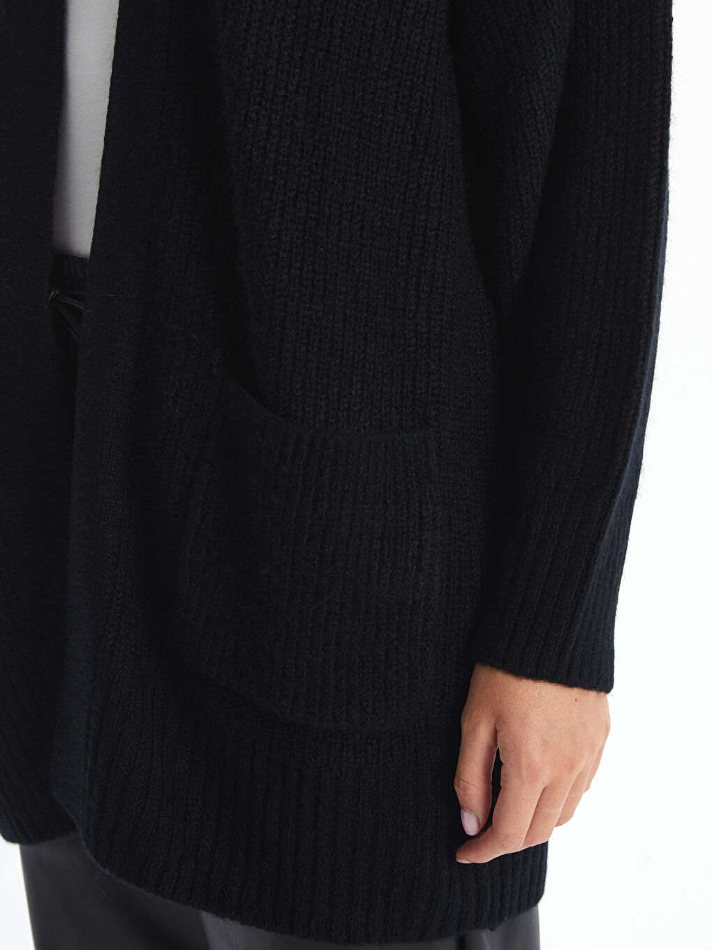 Cardigan Tricotat Supradimensionat Texturat cu Guler Șal pentru Femei-2