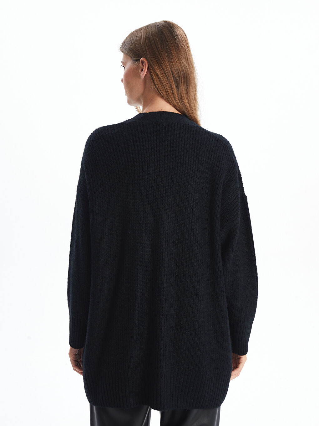 Cardigan Tricotat Supradimensionat Texturat cu Guler Șal pentru Femei-3