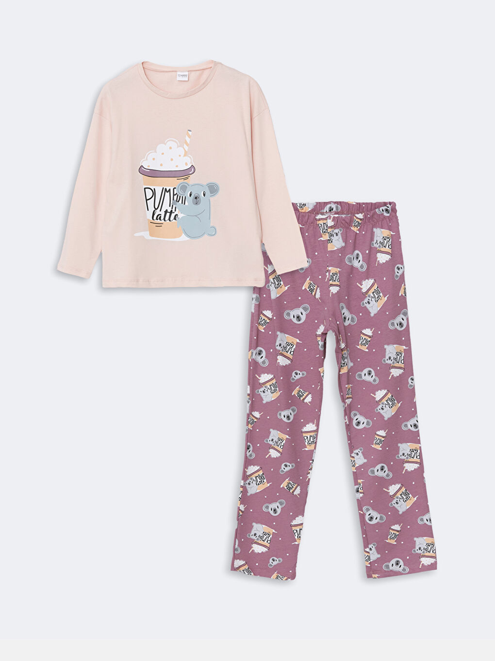 LCW Kids Mat Lila Bisiklet Yaka Kız Çocuk Pijama Takımı