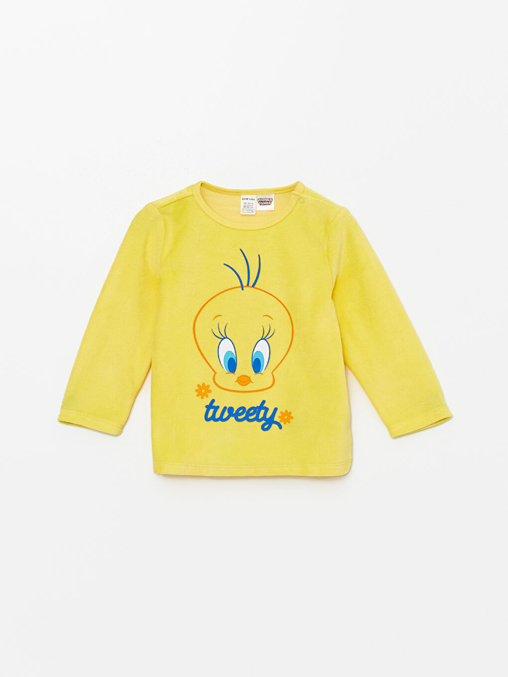 LCW baby Sarı Tweety Baskılı Uzun Kollu Kız Bebek Tişört