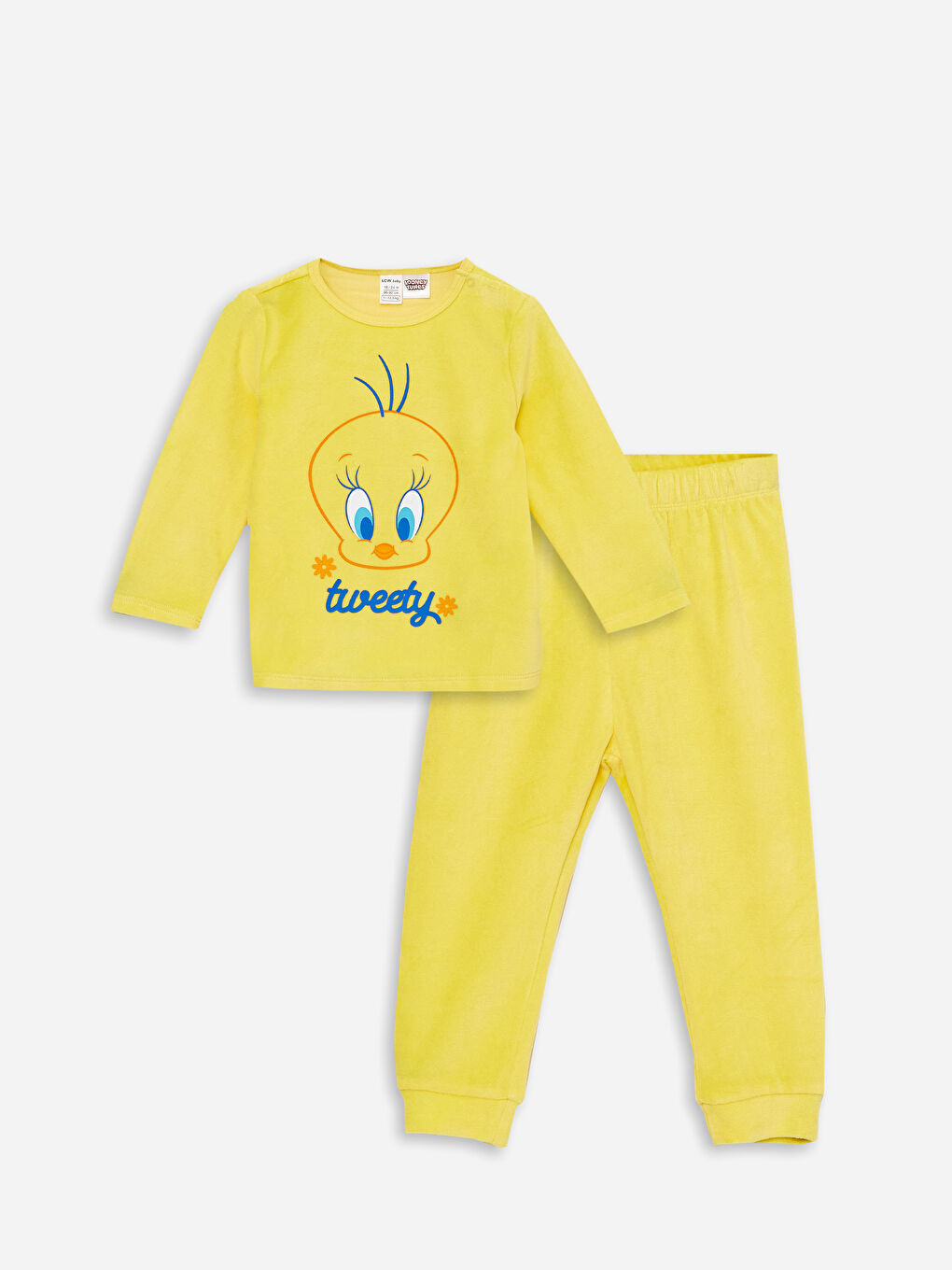 LCW baby Sarı Bisiklet Yaka Tweety Baskılı Kız Bebek Pijama Takımı