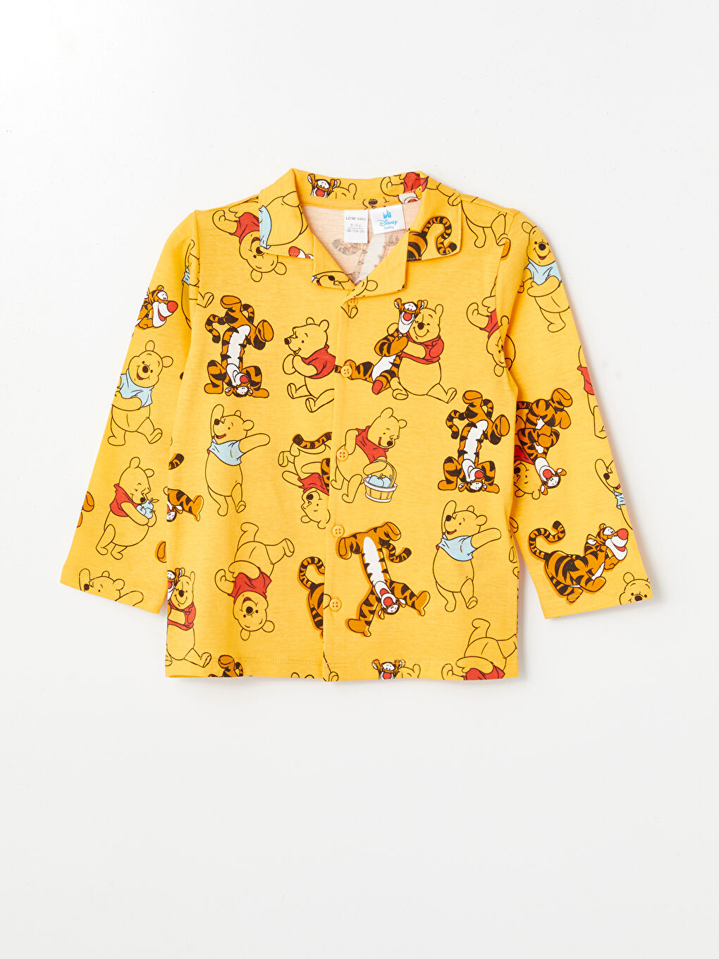 LCW baby Açık Sarı Baskılı Polo Yaka Kısa Kollu Winnie the Pooh Baskılı Erkek Bebek Pijama Takımı - 1