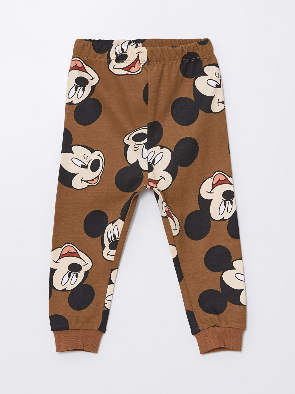 LCW baby Kahverengi Baskılı Beli Lastikli Mickey Mouse Baskılı Erkek Bebek Pijama Alt