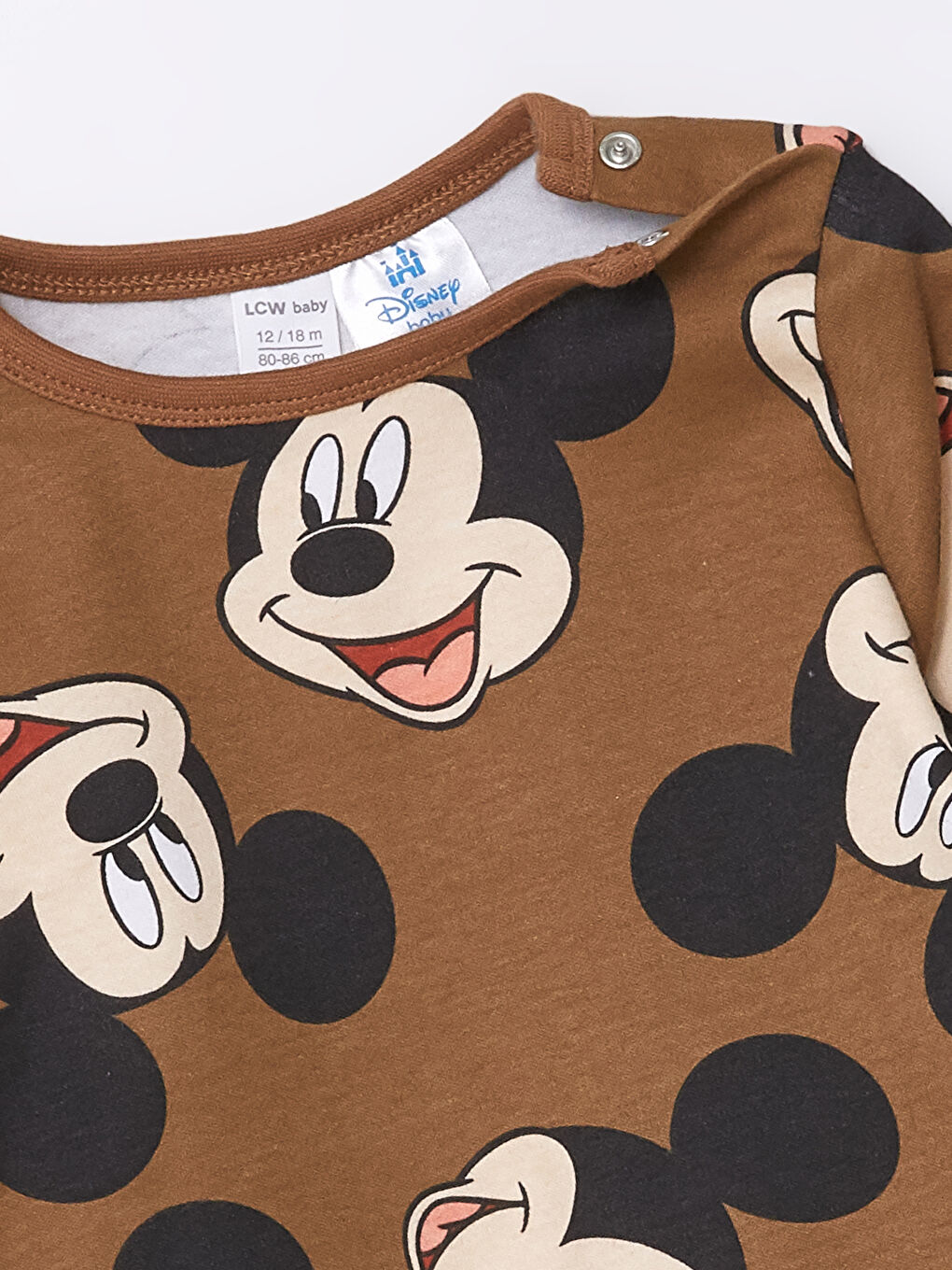 LCW baby Kahverengi Baskılı Bisiklet Yaka Uzun Kollu Mickey Mouse Baskılı Erkek Bebek Pijama Üst - 2