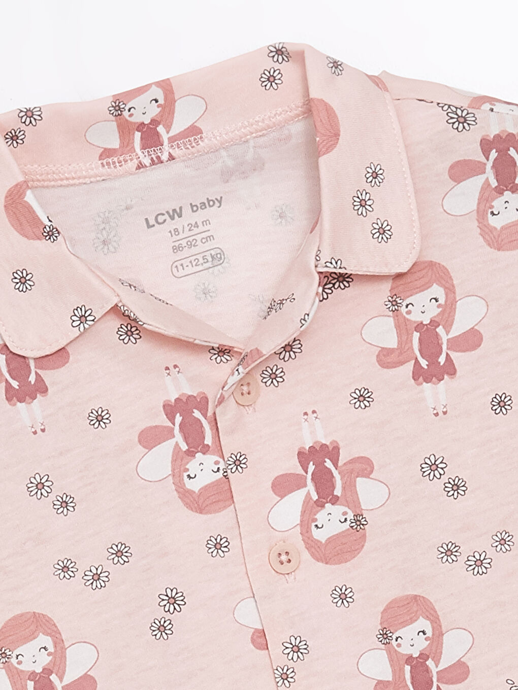 LCW baby Pembe Baskılı Polo Yaka Kısa Kollu Kız Bebek Pijama Takım - 2