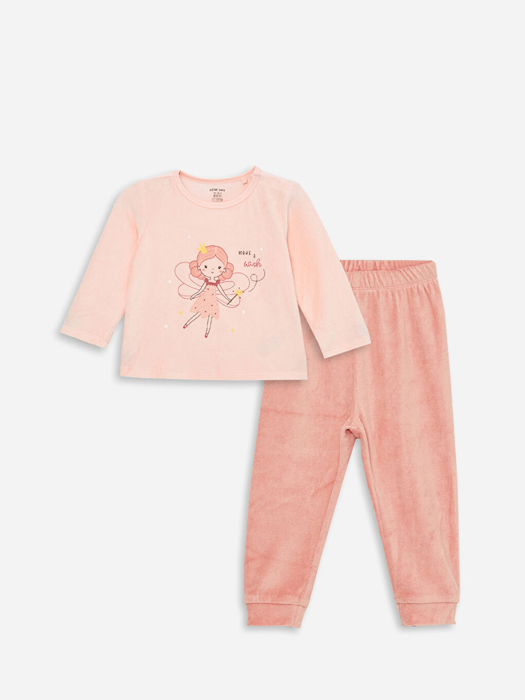 LCW baby Bebek Pembe Bisiklet Yaka Uzun Kollu Baskılı Kız Bebek Pijama Takımı