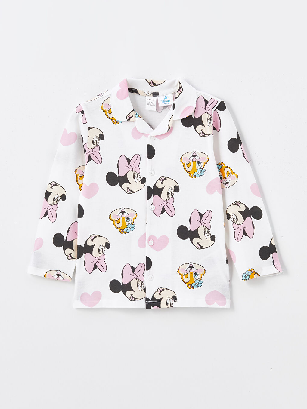 LCW baby Ekru Baskılı Polo Yaka Kısa Kollu Minnie Mouse Baskılı Kız Bebek Pijama Takım - 1