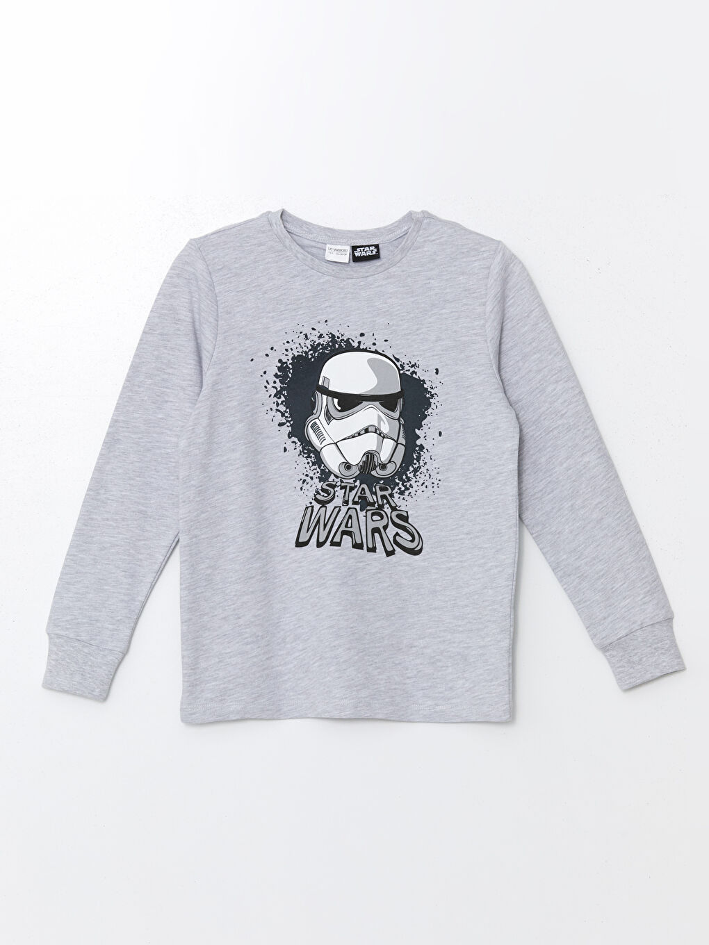 LCW Kids Açık Gri Melanj Bisiklet Yaka Star Wars Baskılı Uzun Kollu Erkek Çocuk Pijama Takımı - 1