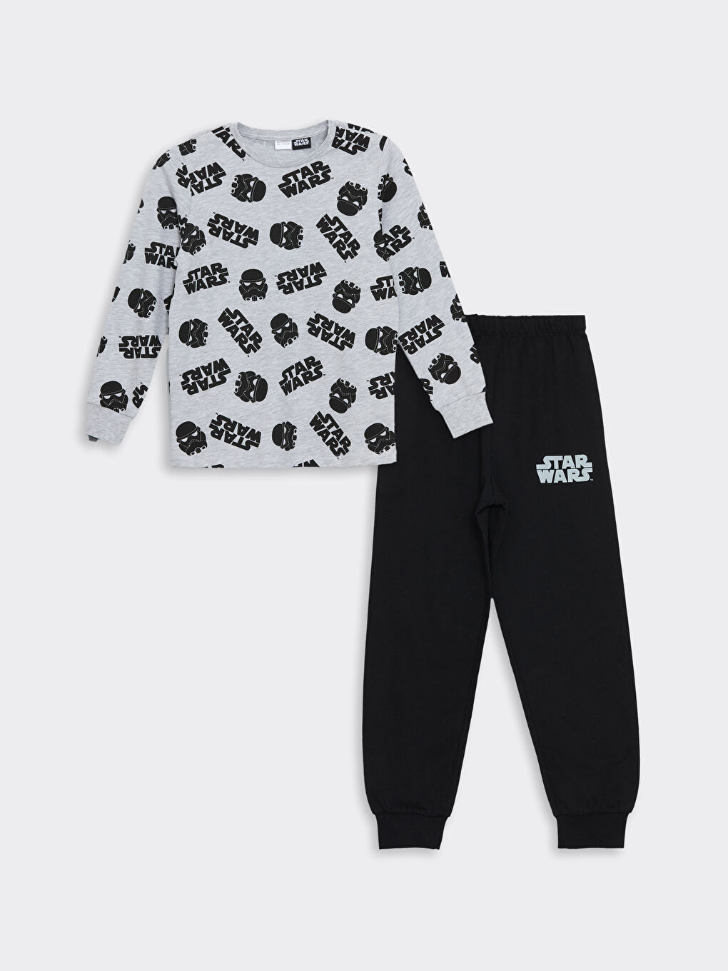 LCW Kids Gri Bisiklet Yaka Star Wars Baskılı Uzun Kollu Erkek Çocuk Pijama Takımı