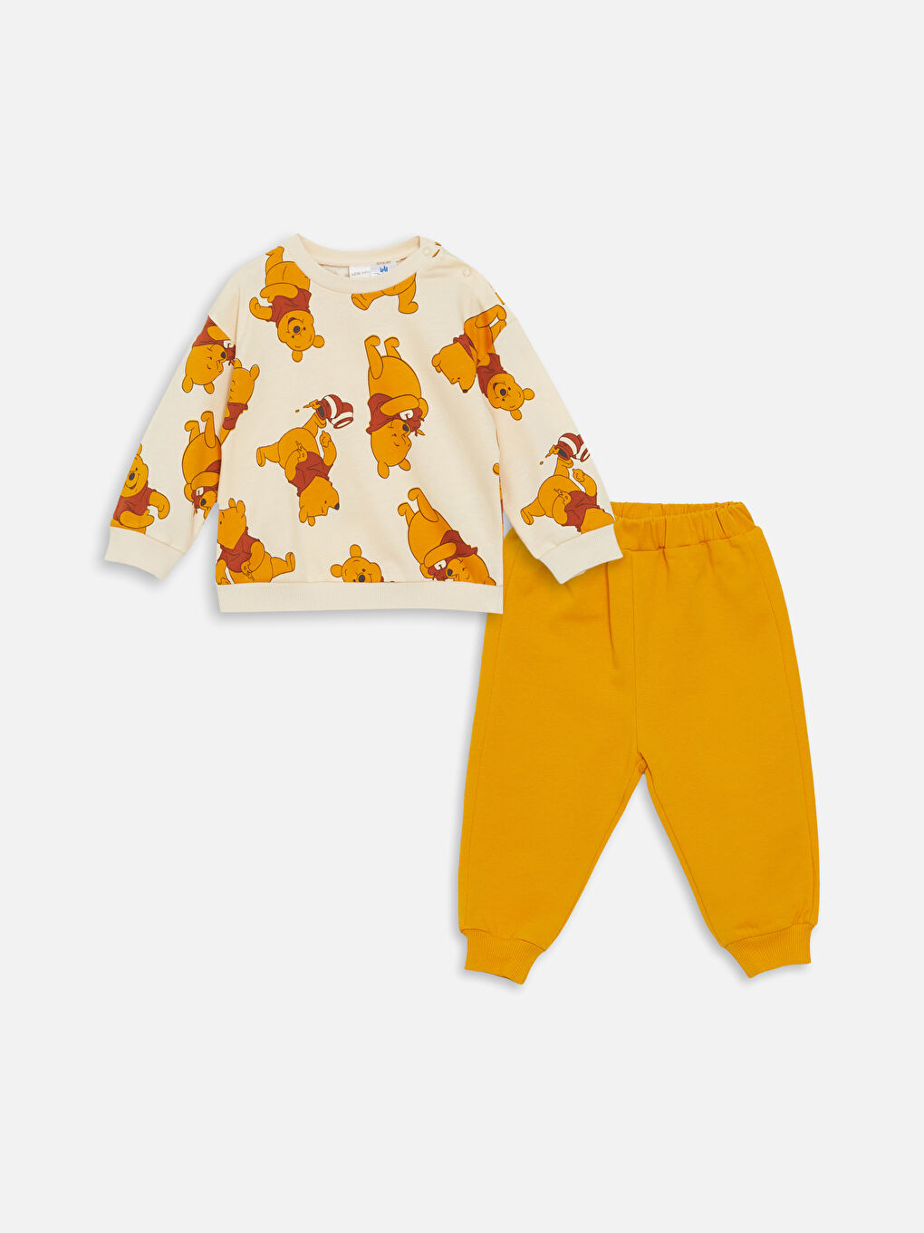 LCW baby Ekru Baskılı Bisiklet Yaka Uzun Kollu Winnie the Pooh Baskılı Erkek Bebek Sweatshirt ve Eşofman Alt 2'li Takım