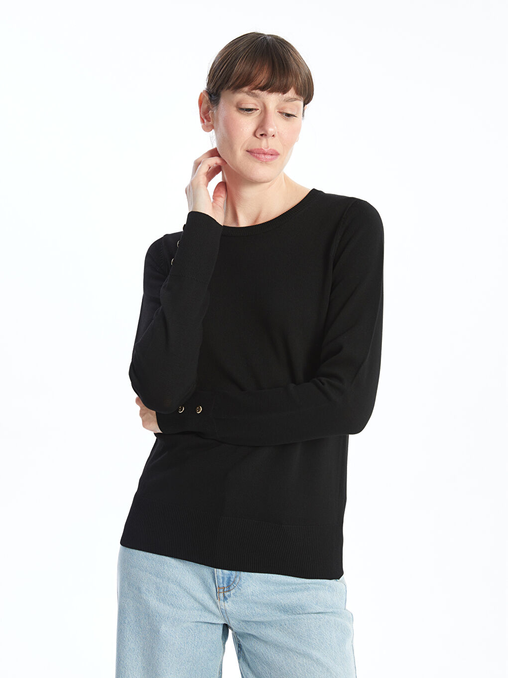 LCWAIKIKI Basic Crew Neck Plain Long Sleeve Women's Knitwear Sweater -W49144Z8-CVL
